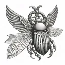 scarab beetle with open wings one dark one bright, above Egypt ankh underneath germanic triskel tattoo design idea