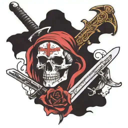 skull with a sword through it  with fuck cancer phrase written tattoo design idea