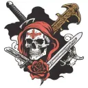 skull with a sword through it  with fuck cancer phrase written tattoo design idea