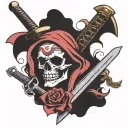 skull with a sword through it  with fuck cancer phrase written tattoo design idea