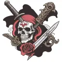 skull with a sword through it  with fuck cancer phrase written tattoo design idea