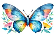 colourful robin and butterfly tattoo design idea
