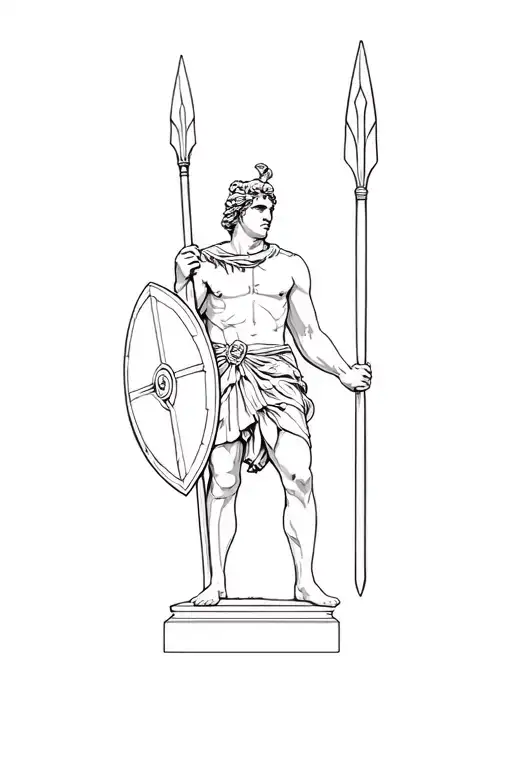 statue of Achilles with a shield and a spear tattoo design idea