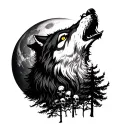 angry wolf howling at the moon yelllow eyes and skulls and trees tattoo design idea