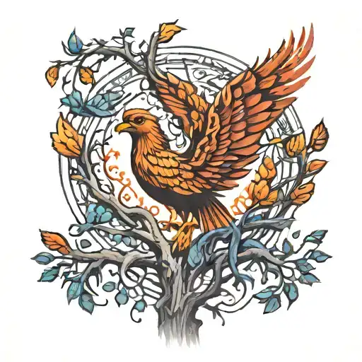 Phoenix Bird Inside A Tree Of Life tattoo design idea