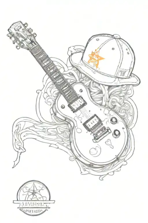 a memorial style tattoo including these elements: Gibson Les Paul Custom  Guitar // a new era Houston Astros hat// with  tattoo design idea