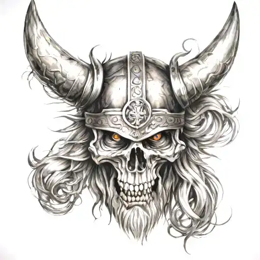 angry eye viking skull tattoo design idea