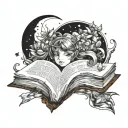 moon books and crystal tattoo design idea
