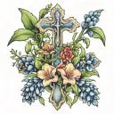 bluebonnets with a cross surrounded tattoo design idea