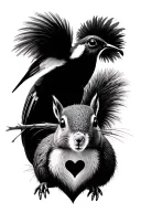 humming bird and squirrel with a heart fine lines  tattoo design idea