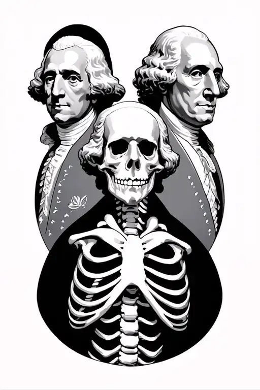 george washington, thomas jefferson, john adams and james madison skeleton  tattoo design idea
