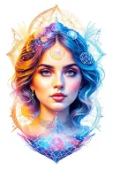 sacred geometry universe plus size teacher pinup tattoo design idea