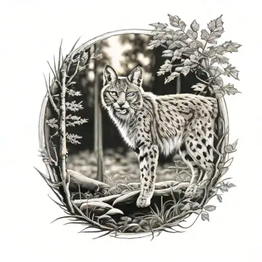 lynx in woods tattoo design idea