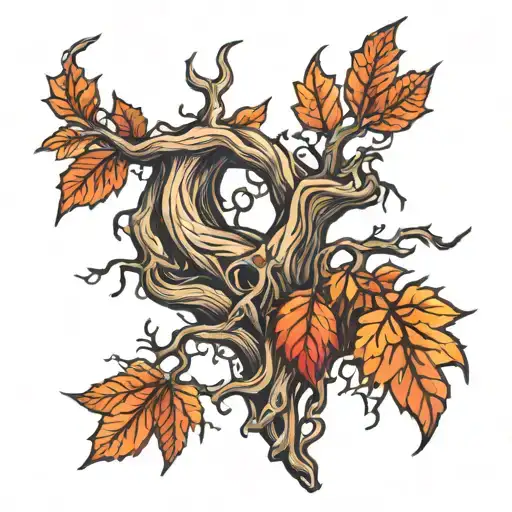tree roots growing autumn leaves tattoo design idea