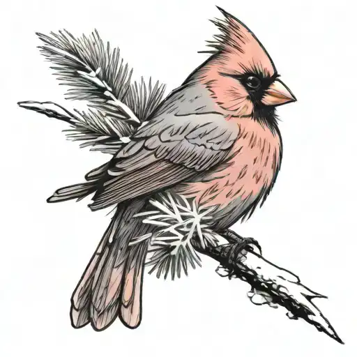 red cardinal perched on pine trees covered in snow tattoo design idea