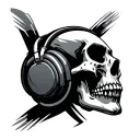 skull from the side with head tilted back with headphones on or earbuds tattoo design idea