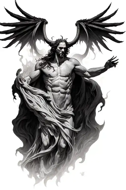 god sending lucifer to hell tattoo design idea