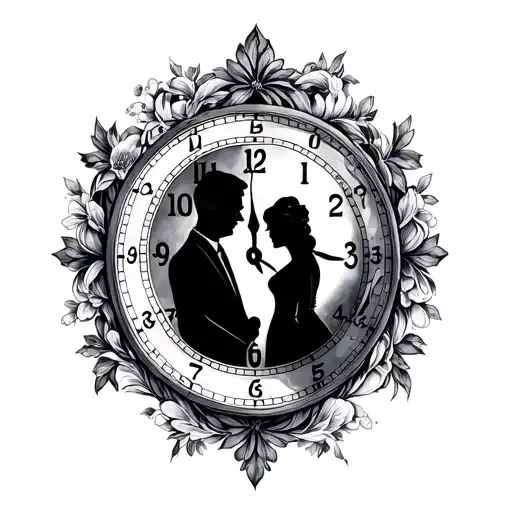 11:11 number surrounded by a clock, small couples tattoo  tattoo design idea