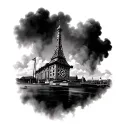 [ Blackpool Tower ]        |      (Clouds / Smoke shading background)    [ DARTBOARD ]      (Main large centerpiece tattoo design idea