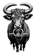 wild ox with irish claddagh ring pierced through its nose tattoo design idea