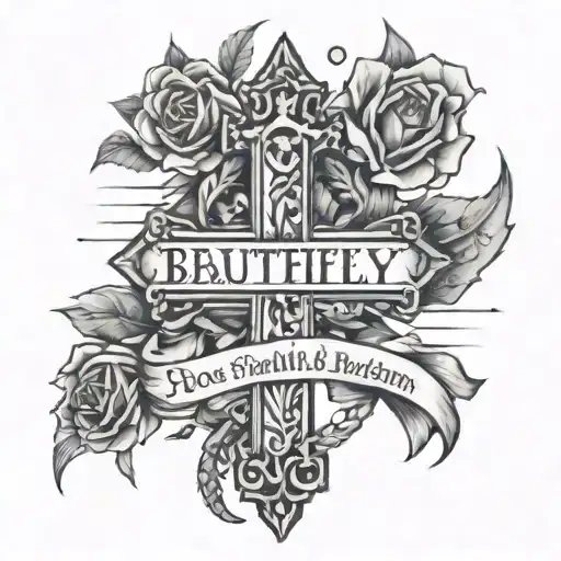 cross with words "beautifully broken " tattoo design idea