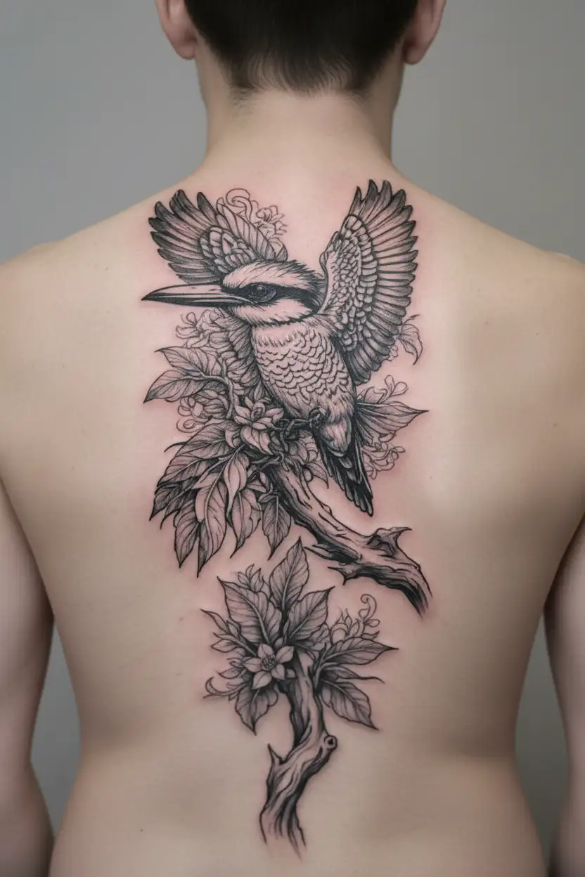 kookaburra flying tattoo design idea