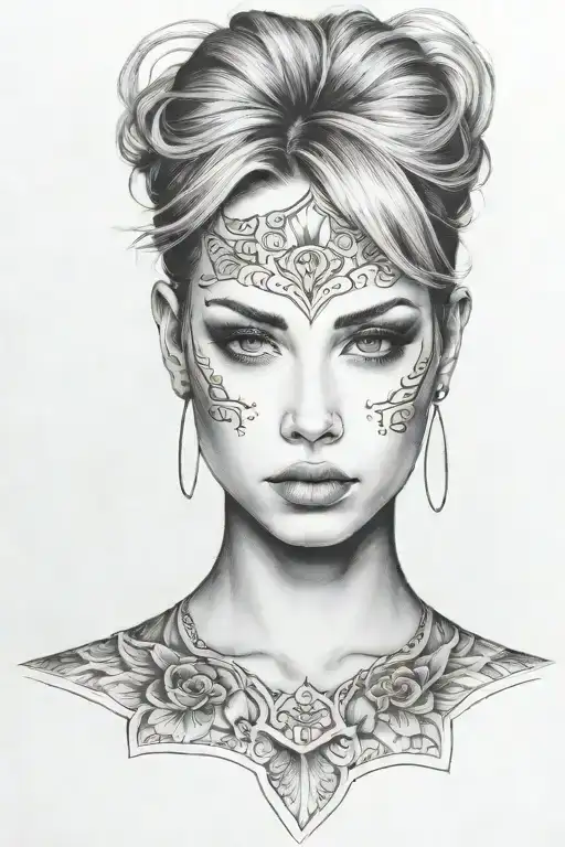 young woman front face tattoo tattoo design idea