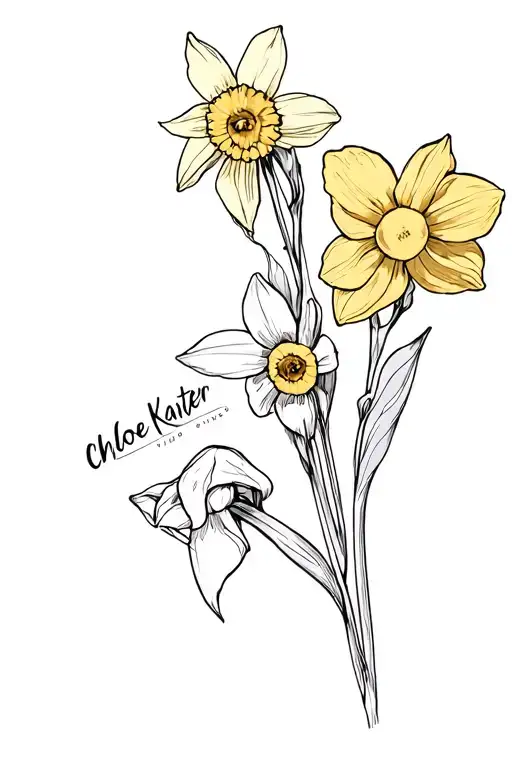 "Chloe  Karter" Marigold and daffodil tattoo design idea
