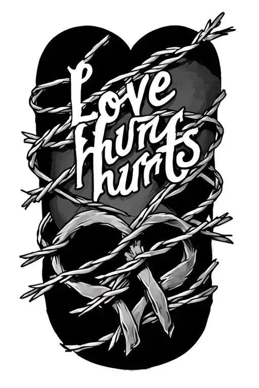 "Love hurts" barb wire wrapped tattoo design idea