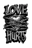 "Love hurts" barb wire wrapped tattoo design idea