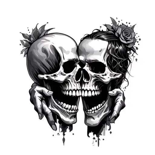 Sad people which smile , skulls facing each other for a full hand tattoo tattoo design idea