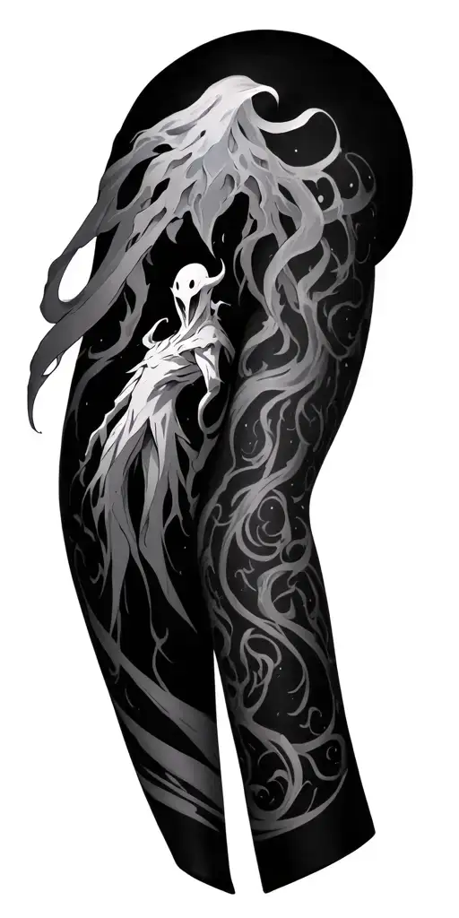ghost pokemon and solo leveling full arm sleeve tattoo design idea