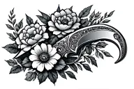 karambit knife with flowers intertwined tattoo design idea