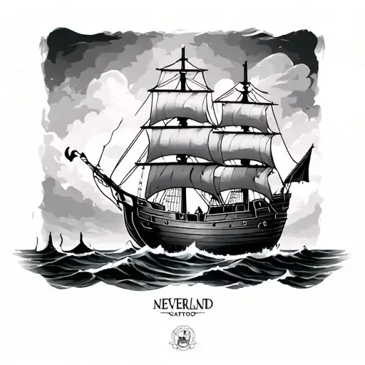 neverland pirate ship tattoo design idea