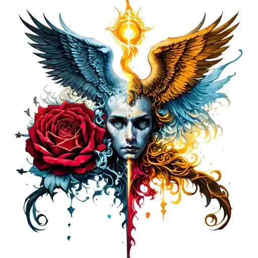 seven deadly sins vs 7 heavenly virtues tattoo design idea