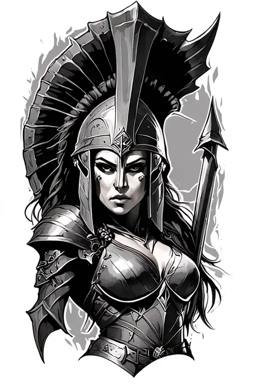 ares as a female spartan tattoo design idea