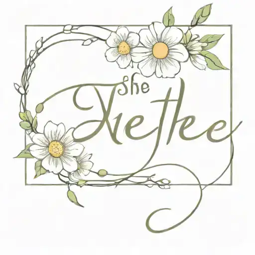 minimalist - calligraphy word ‘she’ then design the end with daisy flower with cross tattoo design idea