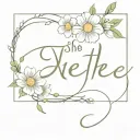 minimalist - calligraphy word ‘she’ then design the end with daisy flower with cross tattoo design idea