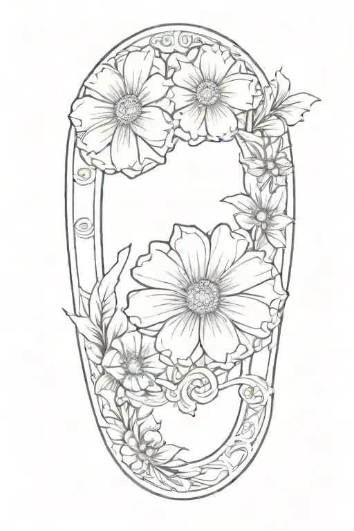 horseshoe and zinnias  tattoo design idea