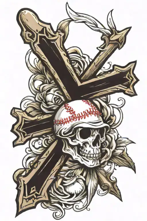 Cross and baseball theme tattoo tattoo design idea