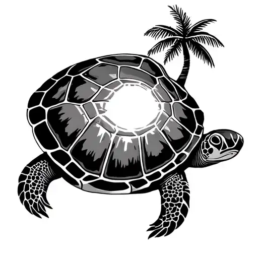 turtle shell with a palm tree through it on the top tattoo design idea