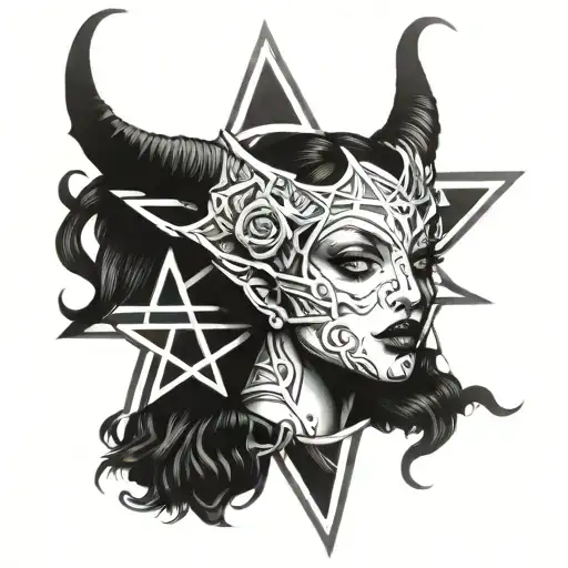 pentagram, satan, satanism, 666, erotica, girl tattoo design idea