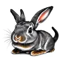 two mini lop bunnies, one laying down with legs splayed, and the other one standing up on its back legs  tattoo design idea