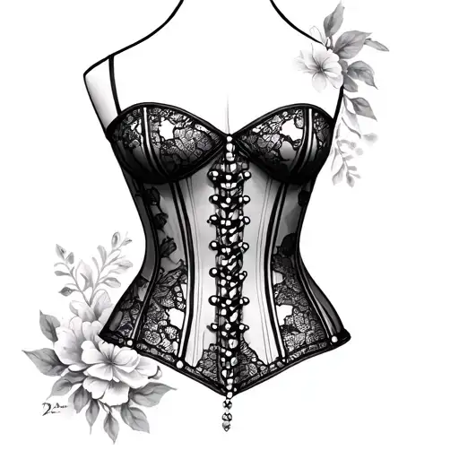 Lace tattoo with beads corset tattoo design idea