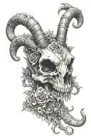 goat skull and mushrooms toad smoking tattoo design idea
