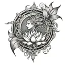 Broken Chains at the Base, Phoenix Rising  above, broken Mirror Reflection, Lotus Flower Blooming tattoo design idea