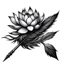 arrow with umalome for arrow head and lotus for feather flights tattoo design idea