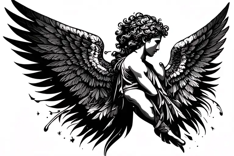 myth Icarus falling angel with feathers tattoo design idea