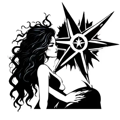 wonderful woman and chaos star tattoo design idea