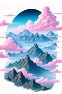 A serene landscape tattoo featuring pink clouds floating over majestic mountains, symbolizing the beauty of nature and the peacefulness of the sky tattoo design idea